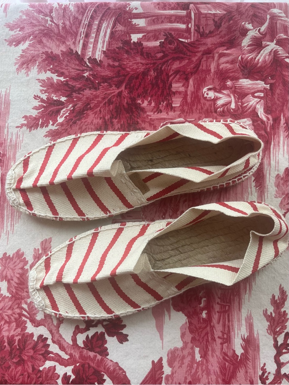 Women’s Red Stripe Canvas Espadrilles - Casual Slip-On Flats